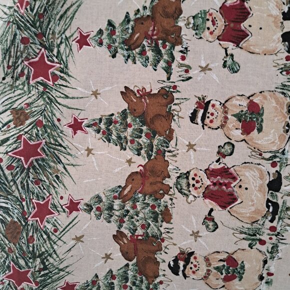 Hand painted organic cotton fabric Christmas Winter Santa Snowmen HOLIDAY craft - Picture 6 of 12